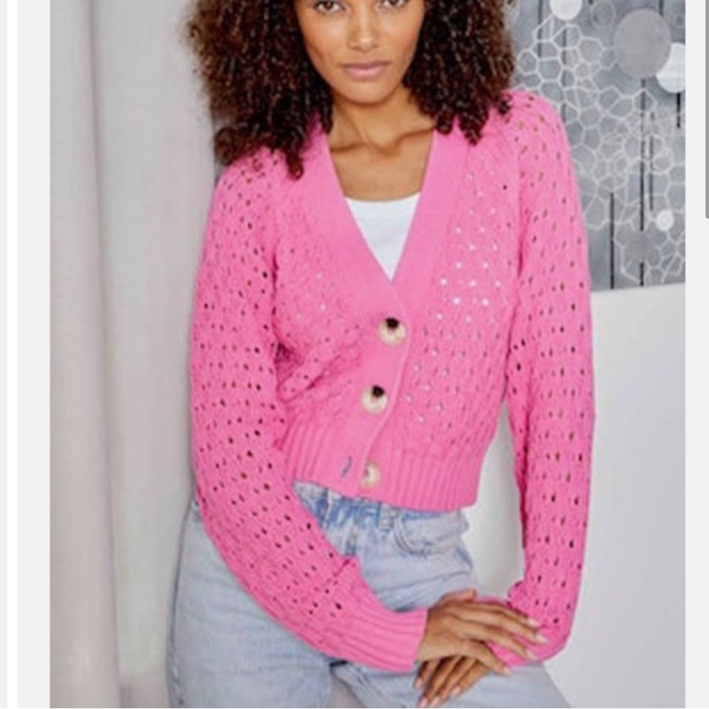 dh NEW YORK Pink Open-Knit Button Cardigan